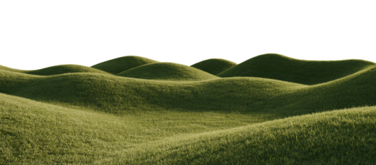 Rolling Green Grassy Hills Isolated on transparent Background. 3D rendering.	