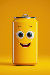 a yellow cylinder can, with a happy face