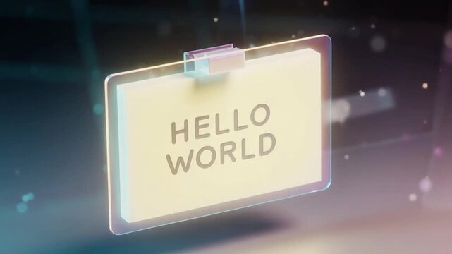 Hello World message on glowing abstract digital screen in futuristic environment