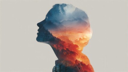 Self-Awareness Personal Transformation: Human silhouette with layered aura and inner symbols
