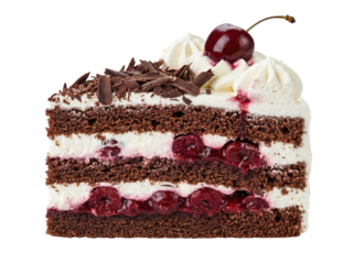 Slice of black forest cake with cherries