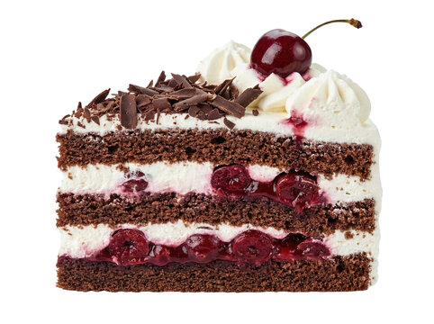 Slice of black forest cake with cherries