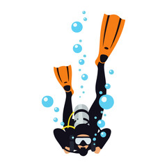 Scuba Diver Underwater Swimming with Fins. © babu
