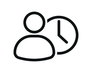 User overtime and time management icon with person and clock symbols, representing working hours, schedule tracking, productivity, deadline and workforce management concept