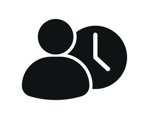 User overtime and time management icon with person and clock symbols, representing working hours, schedule tracking, productivity, deadline and workforce management concept