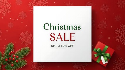 Merry Christmas and Happy New Year greeting card with red ribbon bow, snowflake decoration, and present gift box illustration