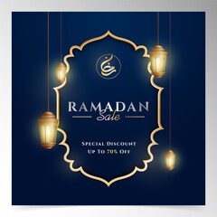 Festive Ramadan Promotion Graphic with Traditional Lanterns and Modern Typography