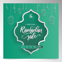 Festive Ramadan Promotion Graphic with Traditional Lanterns and Modern Typography