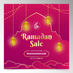 Festive Ramadan Promotion Graphic with Traditional Lanterns and Modern Typography