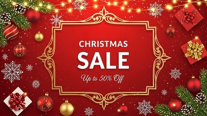 Merry Christmas greeting card with gold decoration, snow, and a new year celebration design