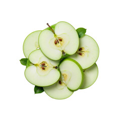 Sliced green apples heap isolated on Transparent Background
