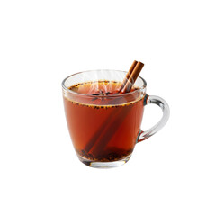 Hot beverage with cinnamon sticks in a clear mug