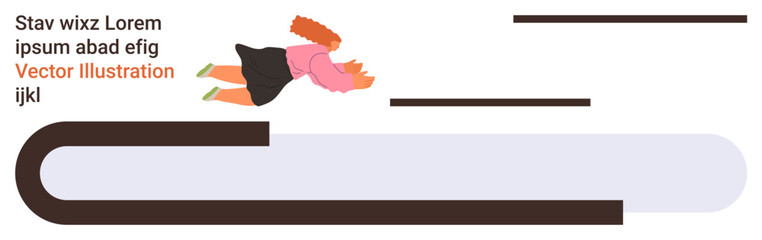 Education, creativity, storytelling, motion, abstract art, learning concepts. A woman floating above a large book with minimalistic shapes and text elements. Education and creativity in a modern © robu_s