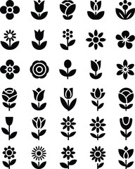 Collection of black and white flower with leaves flowers