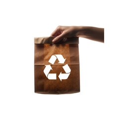 Recycle symbol on paper bag held by hand