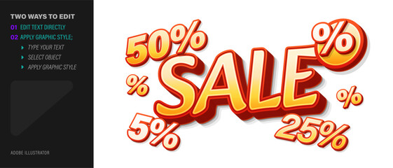 3D SALE text effect with floating percentage discount values