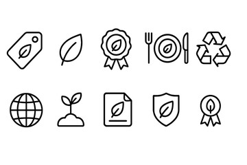 Eco-friendly, sustainable line icon set for green initiatives and environmental awareness