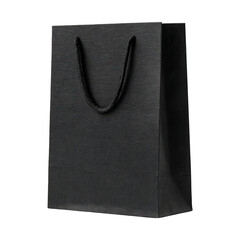 Elegant black gift bag with handles isolated on transparent background