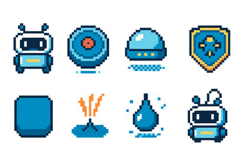 Robot, technology pixel icon set. Futuristic, tech pixelated icons outline collection