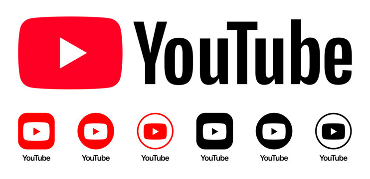 YouTube App Icon and Logo vector SVG in colorful and black & white versions, part of social media icon set with transparent background for clean and scalable design use.
