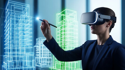 Architect designing virtual building