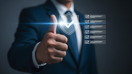Business Approval Thumbs Up Checklist Trust and Quality Assurance Concept