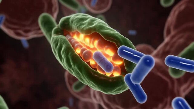 Microscopic view of a peroxisome breaking down fatty acids within a cellular environment