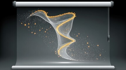 A projector screen, pulled down