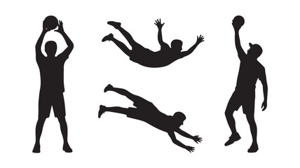 Basketball Player Silhouettes Playing on Court