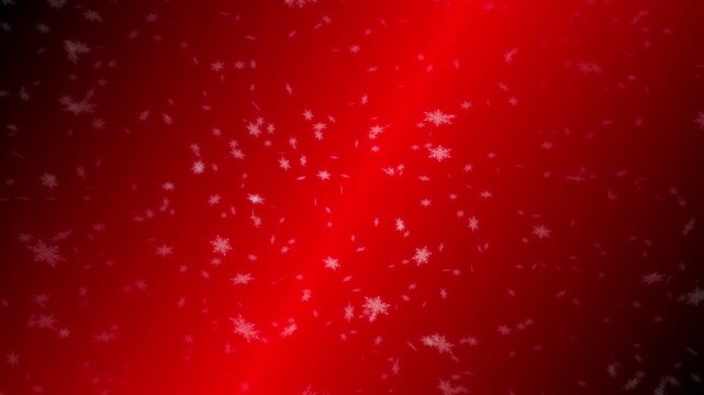 White snowflakes being lit up and falling down on red gradient background. Abstract background for Merry Christmas, Happy Holidays, Season's greetings, Happy Valentine's day and wedding ceremony.