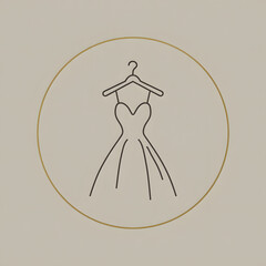 Line-art dress icon with a hanger in a circular frame
