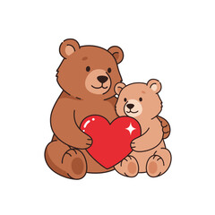 Obraz premium Cute brown bears holding red heart together