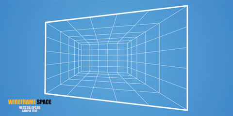 Wireframe grid room space, Interior for design and decoration - Vector illustration. Eps 10 vector
