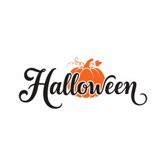 Whimsical Halloween Calligraphy with an Orange Pumpkin Accentuating the Festive Text for Spooky Season Decorations and Event Designs
