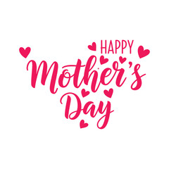 Elegant Hand-Lettered Happy Mother's Day Greeting Card Design with Decorative Pink Hearts, Ideal for Expressing Love and Appreciation