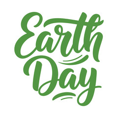 Eco-friendly hand-lettered 'Earth Day' calligraphy in vibrant green, ideal for promoting environmental awareness, sustainability, and global conservation efforts, celebrating April 22nd