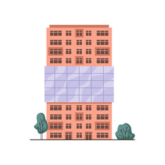 Apartment block and modern residential building design, isolated architecture building and homes for citizens. Vector dwellings and high rise accommodation for people from glass with greenery © Sensvector