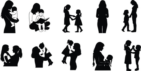 Obraz premium Black and white illustrations of a woman performing daily activities