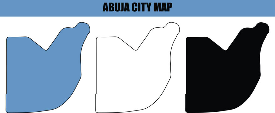Abuja city map in blue, white, and black on white background
