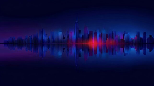 Abstract modern dark neon glowing city silhouette banner with copy space, futuristic urban skyline showing digital technology, smart city innovation, night lights and data connectivity concept - Powered by Adobe