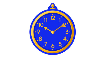 Blue and gold pocket watch face icon with numbers showing ten past ten