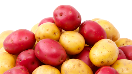 Pile of red and yellow potatoes isolated on transparent background