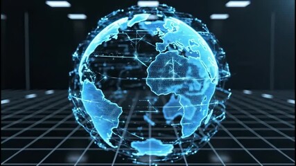 Rotating digital globe with glowing network connections, 3D render - Powered by Adobe
