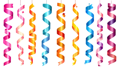 Shiny, colorful, cascading ribbon swirls on black