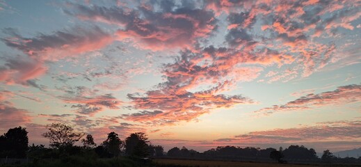 Beautiful Dramatic Sunset Sky with Soft Clouds Natural Background