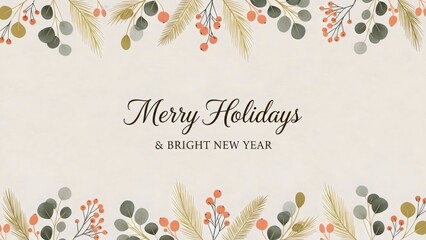 Merry Holidays & Bright New Year greeting with floral border and festive text on parchment background