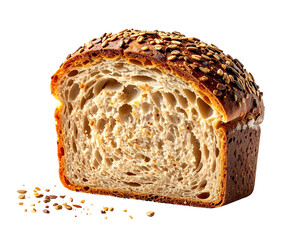 Freshly baked bread with seeds, exposed interior