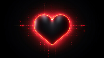 Bright red neon heart symbol glowing against dark background, radiating love and warmth, perfect for romantic themes