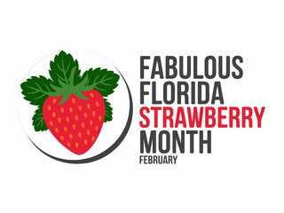 Fabulous florida strawberry month logo with a strawberry and green leaves on white background
