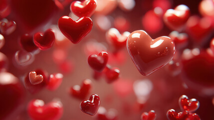 Floating red hearts create romantic atmosphere, perfect for love celebrations and special occasions
